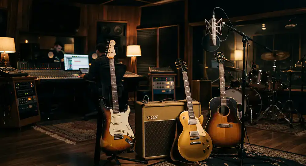 Professionelles Tonstudio mit hochwertigen Instrumenten im Fokus