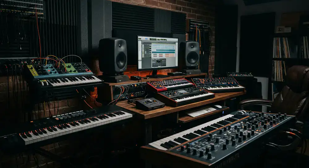 Moderne Synthesizer und Workstations im Studio